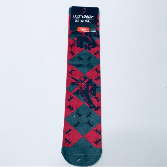 NEW Marvel Antman LOOTCRATE lootwear argyle Crew socks red L - Picture 2 of 4